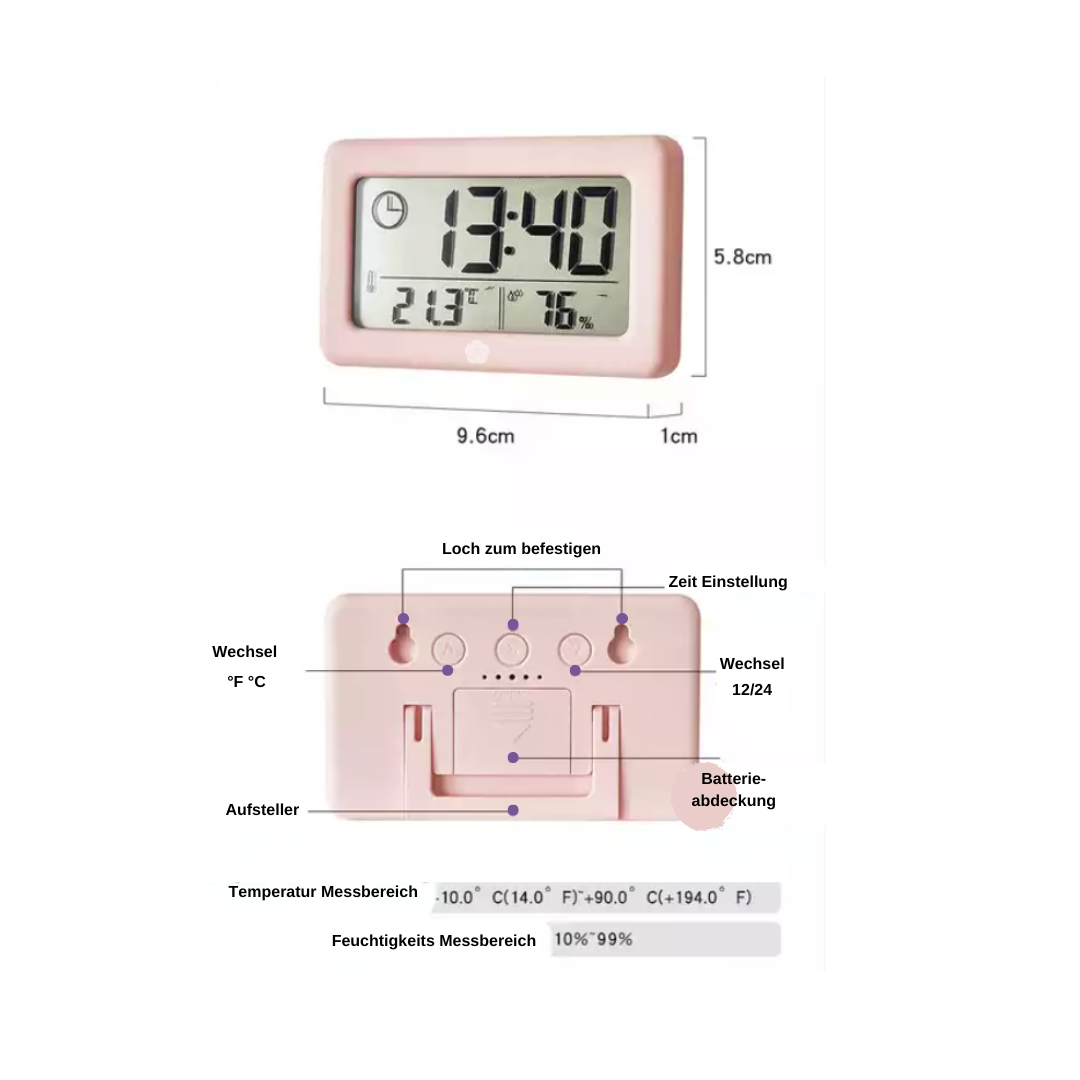 Digitales Hygrometer & Thermometer & Uhr 3 in 1